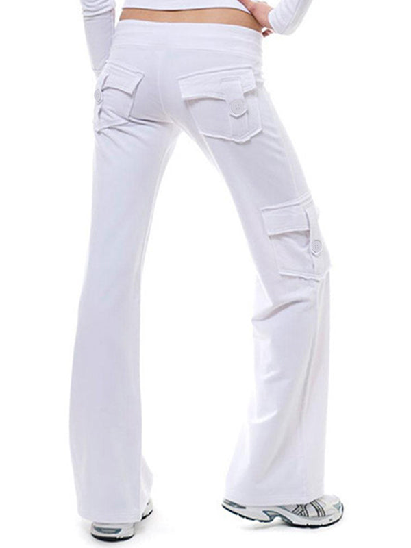 Button Pocket Stretchy Waist Straight Leg Pants