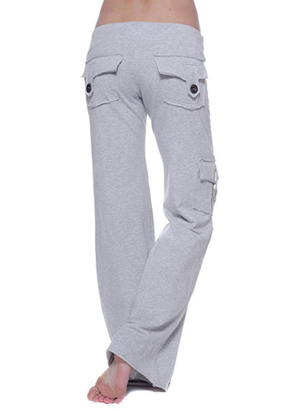 Button Pocket Stretchy Waist Straight Leg Pants
