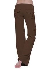 Button Pocket Stretchy Waist Straight Leg Pants