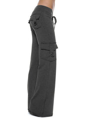 Button Pocket Stretchy Waist Straight Leg Pants