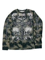 Tie Dye Skull Cross Print Oversized Long Sleeve Tee