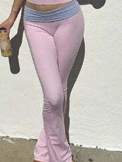 Low Waist Splice Knit Flare Leg Pants