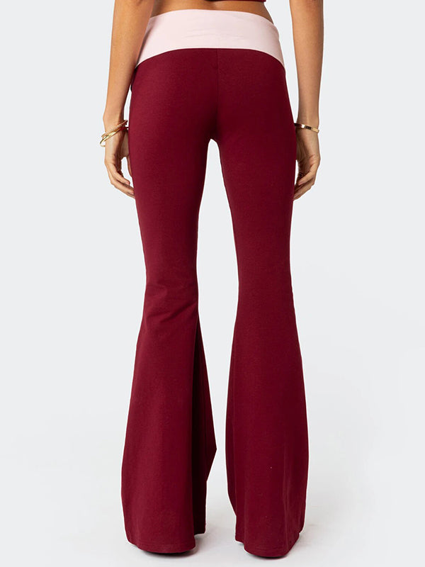 Low Waist Splice Knit Flare Leg Pants