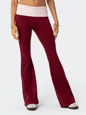 Low Waist Splice Knit Flare Leg Pants