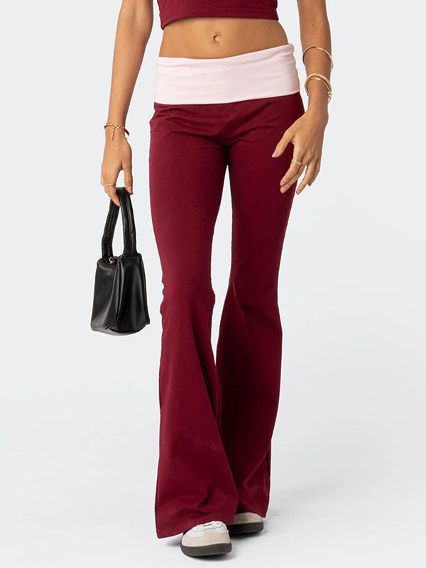 Low Waist Splice Knit Flare Leg Pants