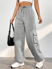Solid Flap Pocket Lace Up Sweatpants