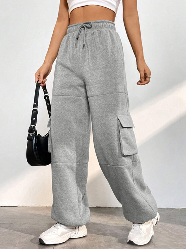 Solid Flap Pocket Lace Up Sweatpants