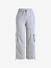 Solid Flap Pocket Lace Up Sweatpants