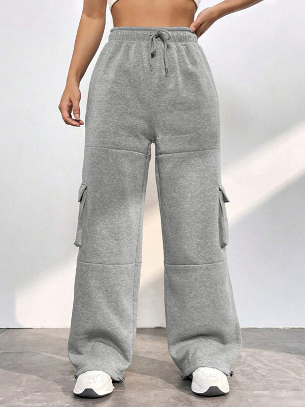 Solid Flap Pocket Lace Up Sweatpants