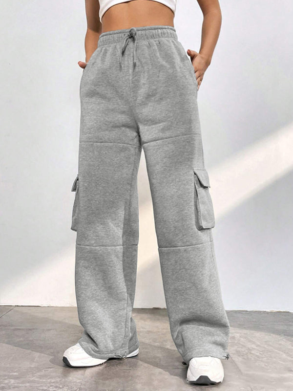 Solid Flap Pocket Lace Up Sweatpants