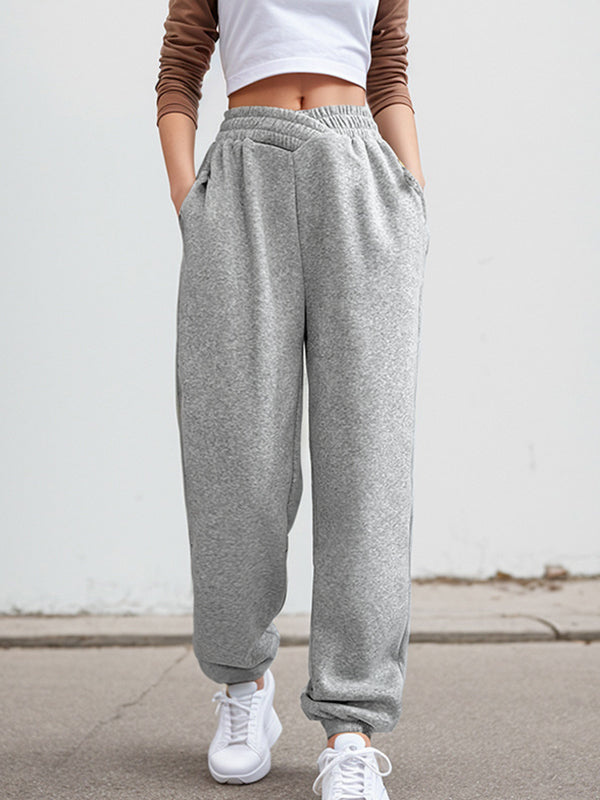 Solid Crossover Waist Bound Feet Sweatpants