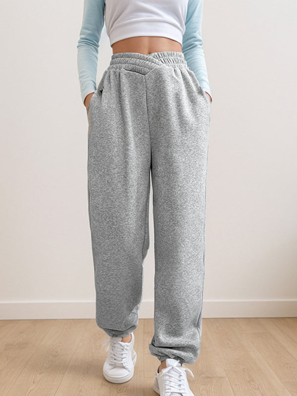 Solid Crossover Waist Bound Feet Sweatpants