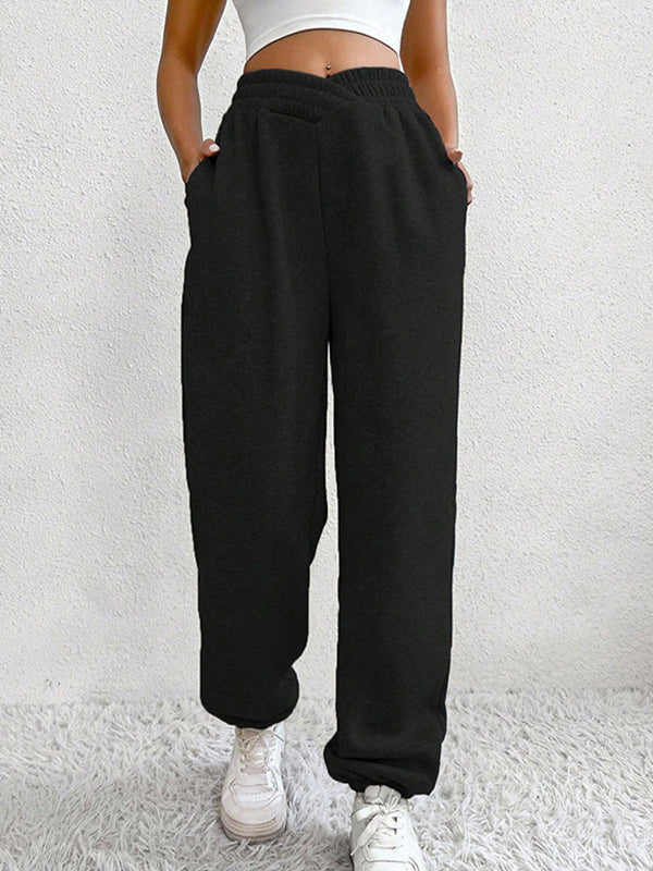 Solid Crossover Waist Bound Feet Sweatpants
