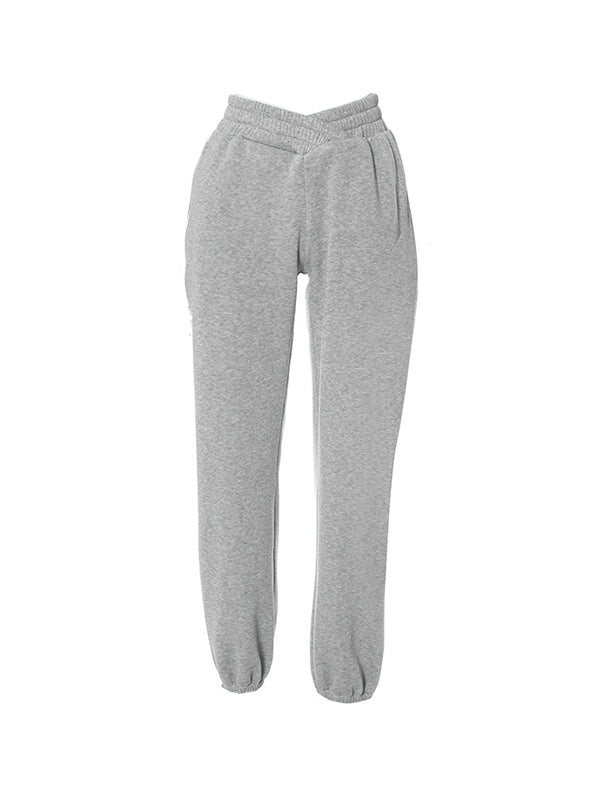 Solid Crossover Waist Bound Feet Sweatpants