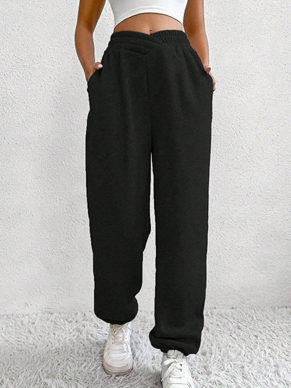 Solid Crossover Waist Bound Feet Sweatpants