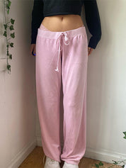Letter Embroidered Print Drawstring Straight Leg Pants