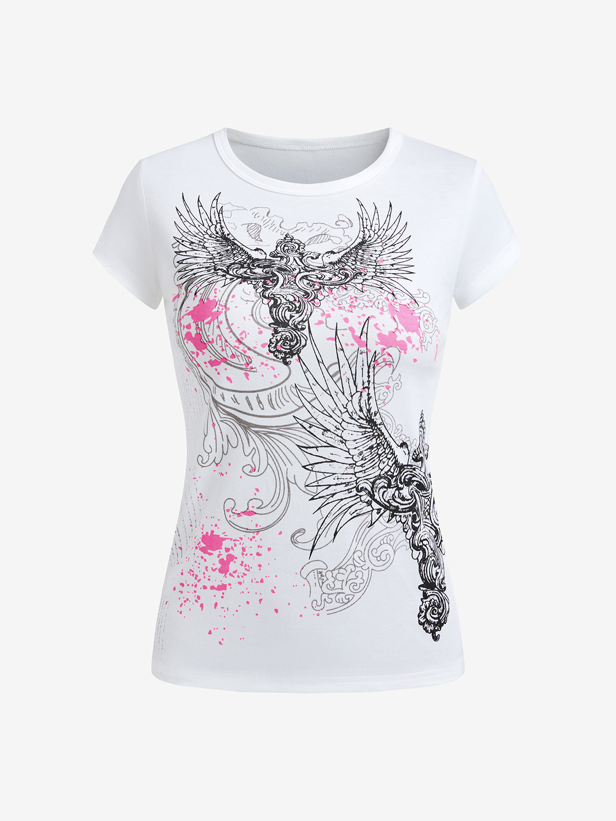 Gothic Print Splash Ink Design Short Sleeve Tee