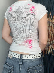 Gothic Print Splash Ink Design Short Sleeve Tee