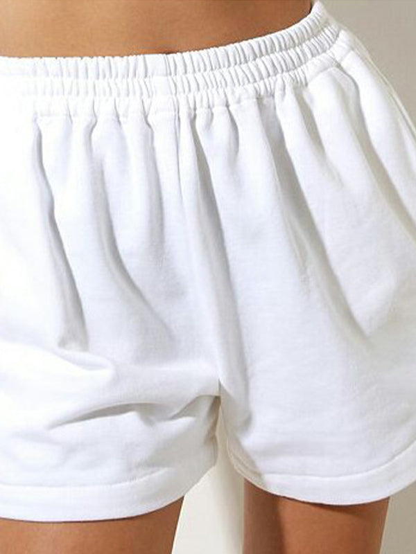 Solid Elastic Waist High Rise Shorts