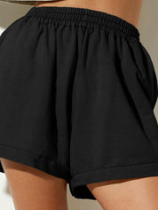 Solid Elastic Waist High Rise Shorts