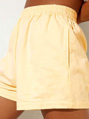 Solid Elastic Waist High Rise Shorts
