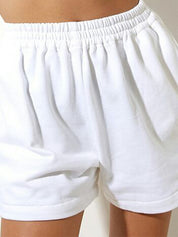 Solid Elastic Waist High Rise Shorts