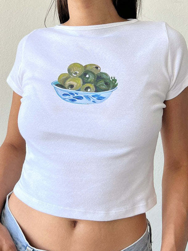 Fruit Print Crew Neck Short Sleeve Tee
