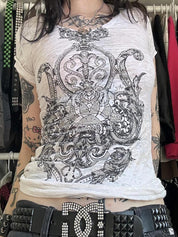 Gothic Rhinestone Print Short Sleeve Tee