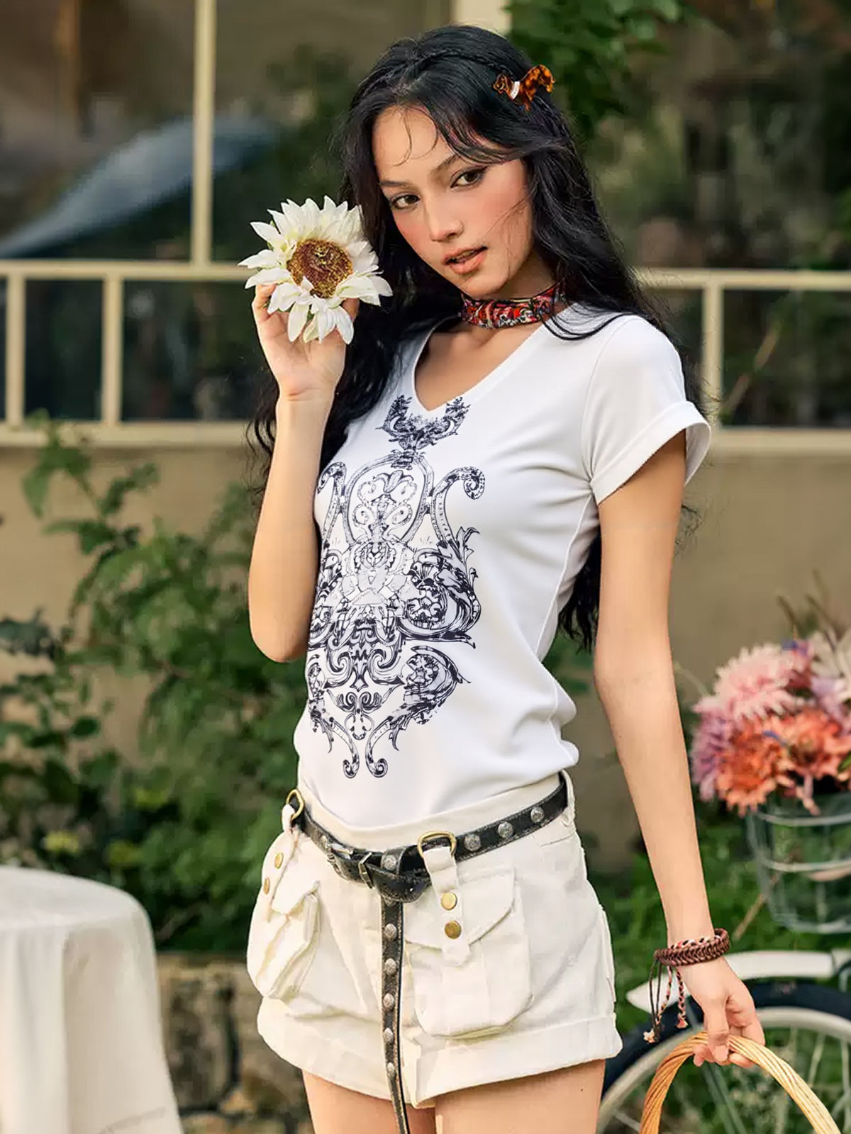 Gothic Rhinestone Print Short Sleeve Tee
