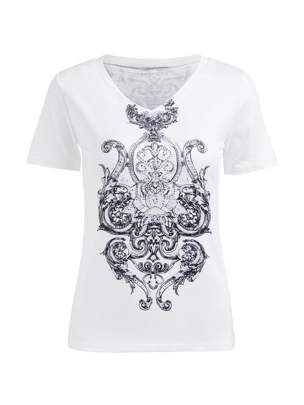 Gothic Rhinestone Print Short Sleeve Tee