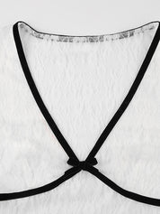 Lace Bow Splice V Neck Short Sleeve Tee
