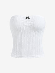 Solid Textured Bow Bandeau Top