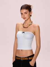 Solid Textured Bow Bandeau Top