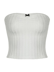 Solid Textured Bow Bandeau Top