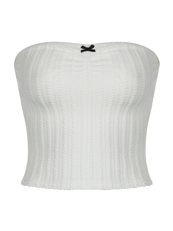 Solid Textured Bow Bandeau Top
