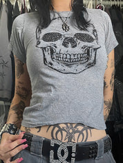 Skull Rhinestone Print Short Sleeve Tee