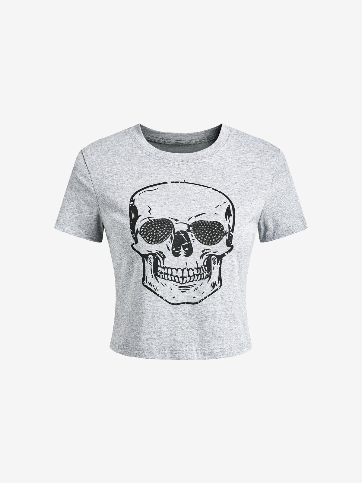 Skull Rhinestone Print Short Sleeve Tee