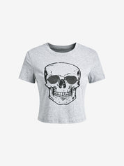 Skull Rhinestone Print Short Sleeve Tee