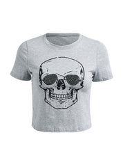 Skull Rhinestone Print Short Sleeve Tee