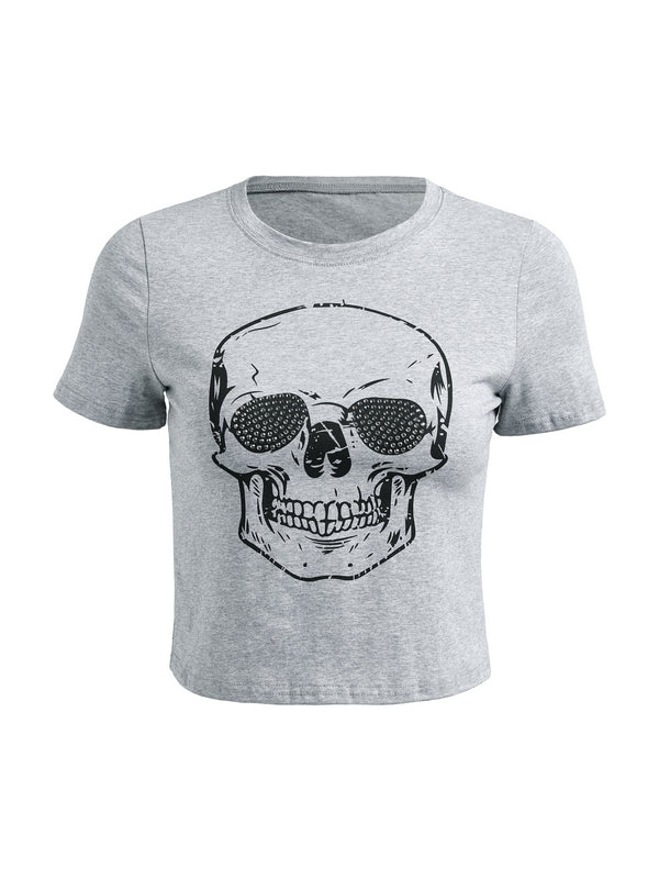 Skull Rhinestone Print Short Sleeve Tee