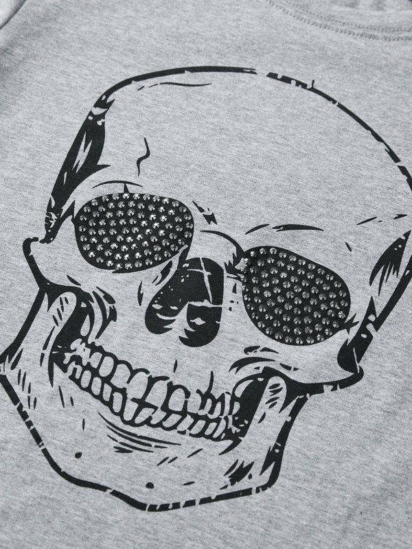 Skull Rhinestone Print Short Sleeve Tee