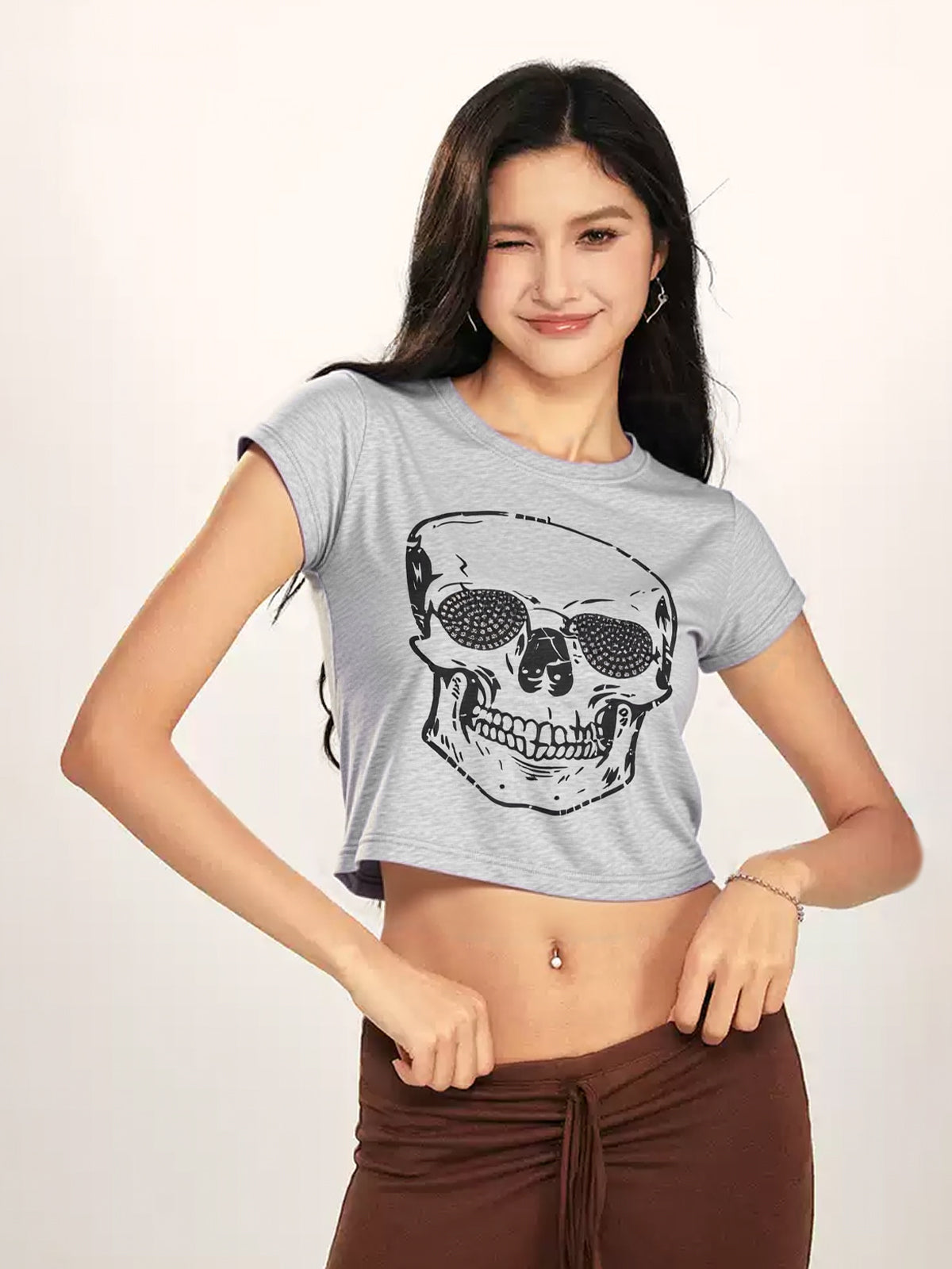 Skull Rhinestone Print Short Sleeve Tee