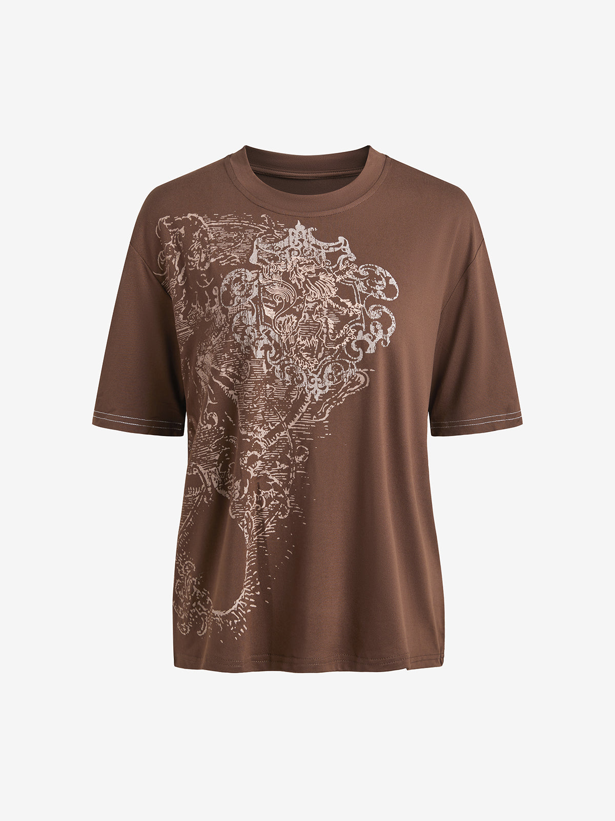 Vintage Print Crew Neck Oversized Short Sleeve Tee