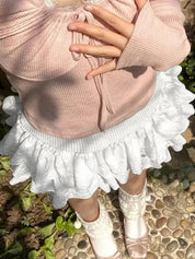 Solid Textured Tiered Shorts