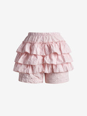 Solid Textured Tiered Shorts