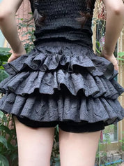 Solid Textured Tiered Shorts