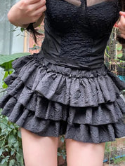 Solid Textured Tiered Shorts