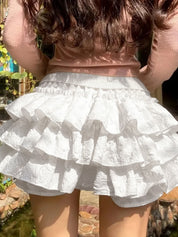 Solid Textured Tiered Shorts