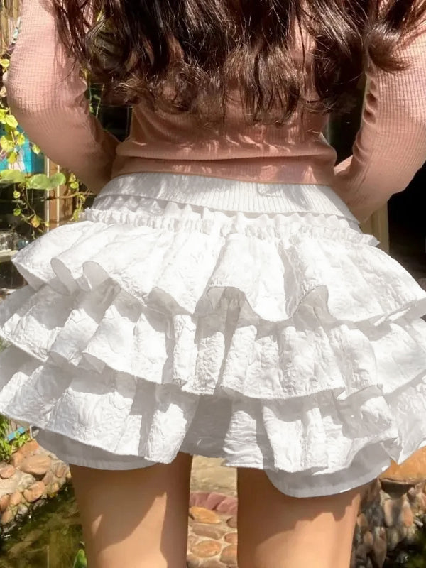 Solid Textured Tiered Shorts