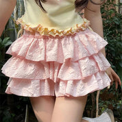 Solid Textured Tiered Shorts